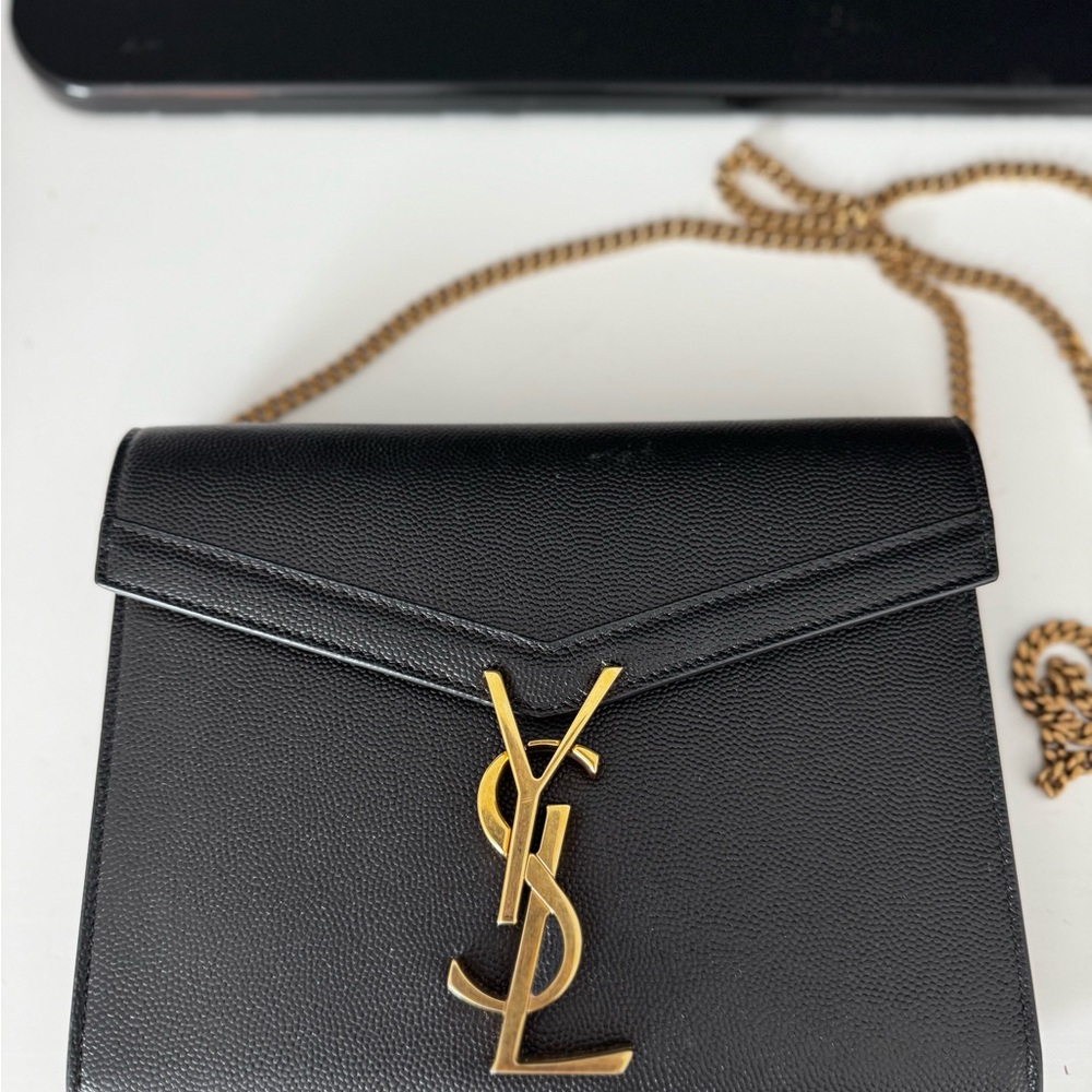 Yves Saint Laurent Black Crossbody Bag with Gold Chain